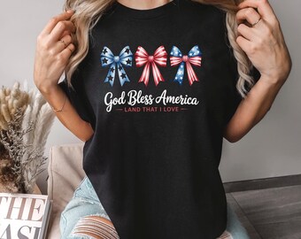 God Bless America Coquette Shirt, Comfort Colors, Coquette USA Shirt,4th July Party Shirt, Girly American Shirt, Independence Day Tee,145606