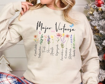Mujer Virtuosa Sweatshirt, Cute Spanish Sweatshirt,Spanish Women Sweatshirt,Spanish Christian Hoodie, Spanish Bible Christian Hoodie, 143541