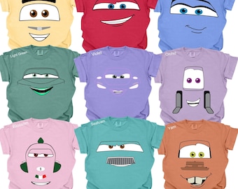 Camiseta con contorno de cara de personajes de Cars de Pixar, colores cómodos, camiseta familiar a juego, camiseta de Disney MC Queen Mater Doc Hudson Mack, 142273