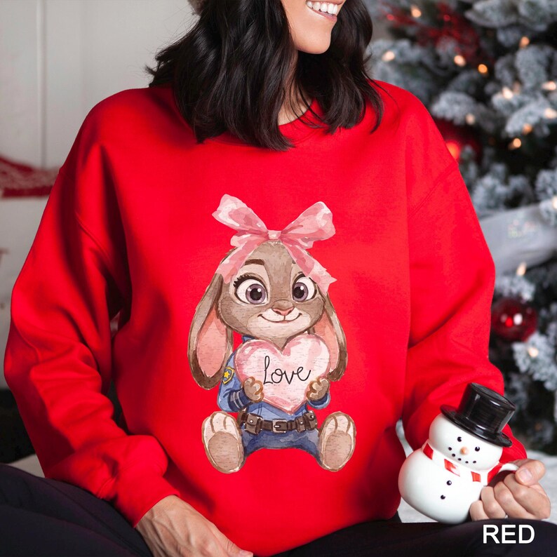 Watercolor Judy Hopps Nick Wilde Heart Sweatshirt, Valentine Zootopia Hoodie, Coquette Bow Zootopia Sweatshirt, Disney Love Crewneck, 144491 bild 10
