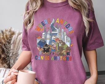 Disney Zootopia City Skyline Shirt, Comfort Colors, Where Anyone Can Be Anything Tee,Nick Wilde Judy Hopps Shirt, Disney Zootopia Tee,144533