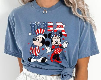 Mickey and Minnie USA Shirt, Comfort Colors, Disney American 4th of July Shirt, Fourth of July Disney Tee,4th Of July Patriotic Shirt 142967