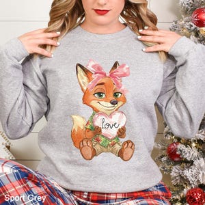 Watercolor Judy Hopps Nick Wilde Heart Sweatshirt, Valentine Zootopia Hoodie, Coquette Bow Zootopia Sweatshirt, Disney Love Crewneck, 144491 bild 2