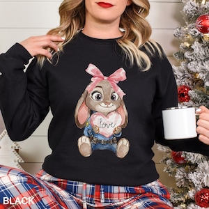 Watercolor Judy Hopps Nick Wilde Heart Sweatshirt, Valentine Zootopia Hoodie, Coquette Bow Zootopia Sweatshirt, Disney Love Crewneck, 144491 bild 3