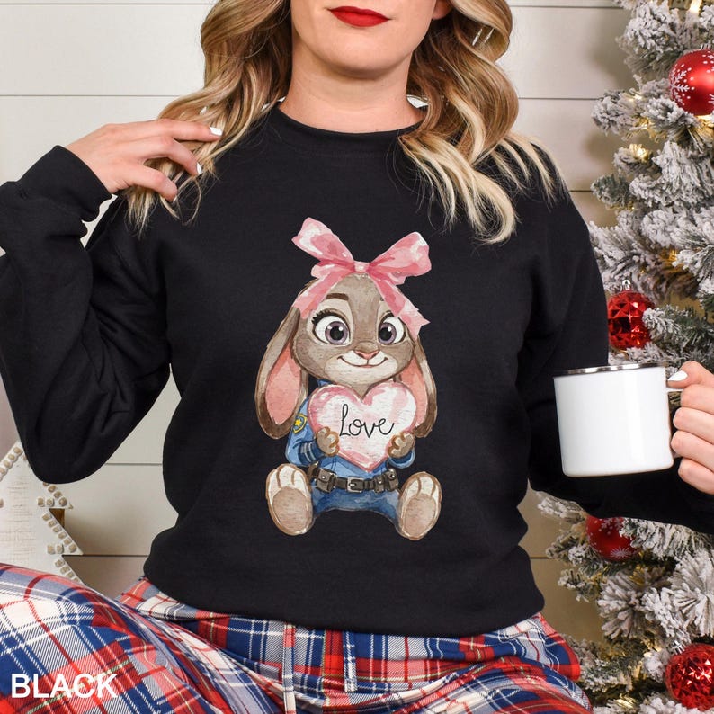 Watercolor Judy Hopps Nick Wilde Heart Sweatshirt, Valentine Zootopia Hoodie, Coquette Bow Zootopia Sweatshirt, Disney Love Crewneck, 144491 bild 3