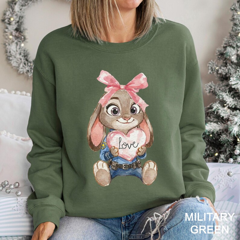 Watercolor Judy Hopps Nick Wilde Heart Sweatshirt, Valentine Zootopia Hoodie, Coquette Bow Zootopia Sweatshirt, Disney Love Crewneck, 144491 bild 8