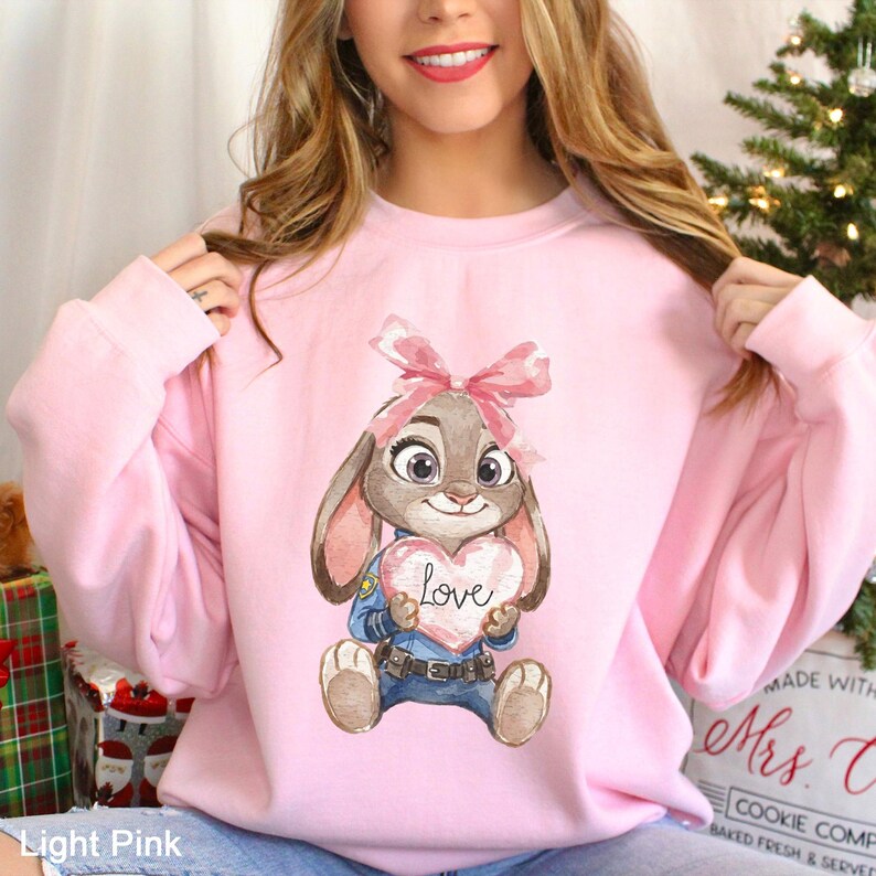 Watercolor Judy Hopps Nick Wilde Heart Sweatshirt, Valentine Zootopia Hoodie, Coquette Bow Zootopia Sweatshirt, Disney Love Crewneck, 144491 bild 6