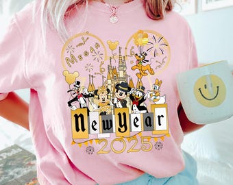 Disney New Year 2025 Shirt, Magic Kingdom Fireworks Tee, Mickey and Friends NYE T-Shirt, Castle Graphic Tee, Matching Trip Outfit, 142370