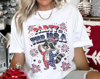 Raccoon Party In The USA Shirt, Comfort Colors, Party in The USA Shirt, Fourth of July Shirt, Funny Raccoon 4th Of July Shirt, 144888