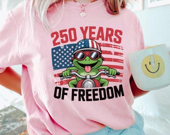 250 Years of Freedom Frog Shirt, Comfort Colors, Funny Patriotic Biker Shirt, 4th of July Frog Shirt, USA Freedom Motorcycle Shirt, 145002