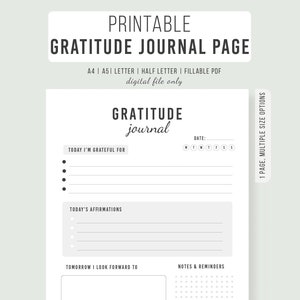 Diario de gratitud digital: PDF imprimible y rellenable, A4, A5, carta, media carta