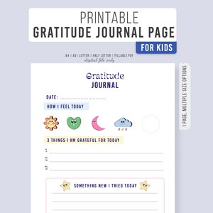 Diario de Gratitud para Niños - A4, A5, Carta, Media Carta, Imprimible, PDF Rellenable