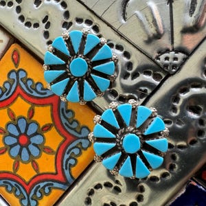 Round Turquoise Cluster Earrings
