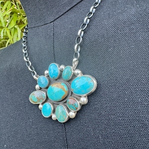 Kingman Turquoise Cluster Necklace