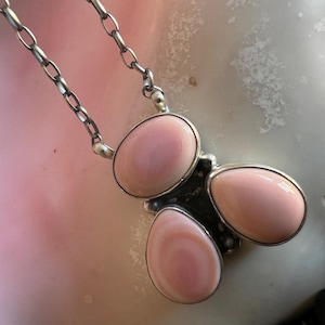 3-Stone Pink Conch Cluster Necklace