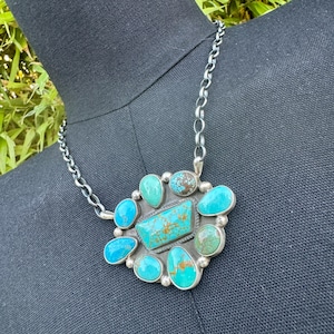 Kingman Turquoise Cluster Necklace