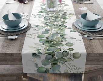 Eucalyptus Table Runner, Polyester or Cotton Table Runner, Eucalyptus Garland Table Runner, Natural Dining Room Table Decorations