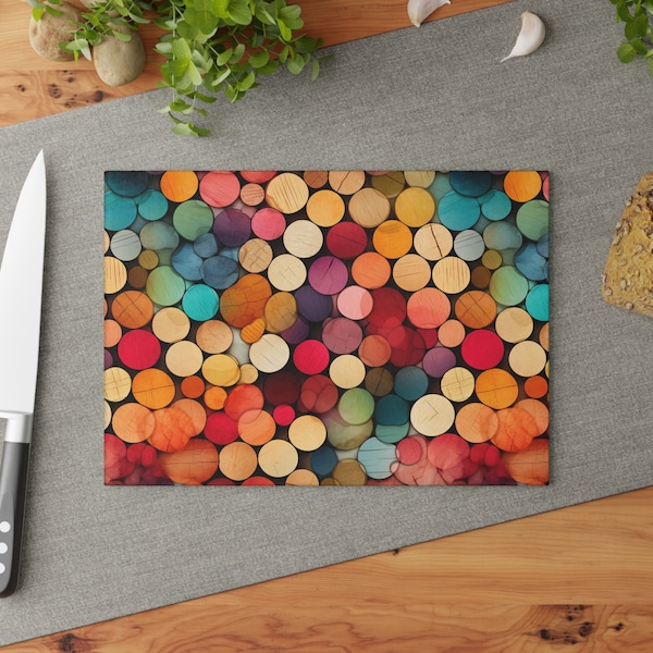 Rainbow Cork Cutting Board - Colorful Chopping Board - Rainbow Tempered Glass Cutting Board - Unique Cutting Board