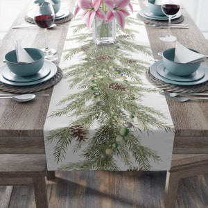 Christmas Garland Table Runner, Polyester or Cotton Table Runner, Pine Branch Table Runner, Holiday Table Decor, Christmas Decor