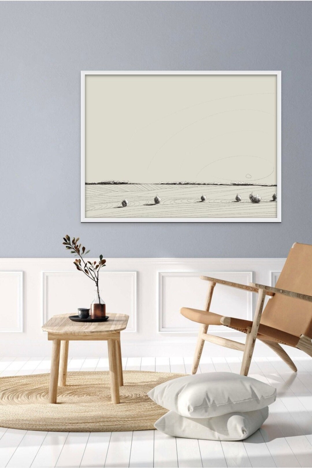 Winter Field art Sketches, Picture, Wall Hanging, Modern Art