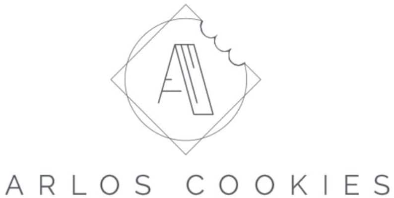 May include: A black and white logo for a company called "Arlos Cookies". The logo features a stylised letter "A" inside a circle and a square. The letter "A" is shaped like a cookie with a bite taken out of it.