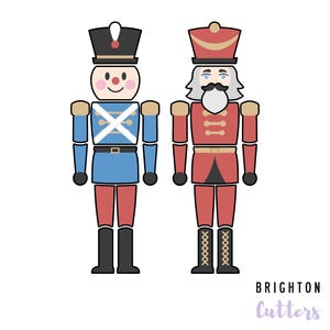 May include: Two cartoon nutcracker figures in red, blue, and black. One wears a blue uniform with a white cross, the other a red uniform. Both have black boots and hats. The Brighton Cutters logo is in the bottom right.