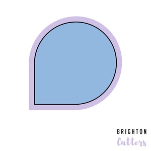 May include: A light blue circle with a rounded bottom, outlined in black and a light purple border. The text "Brighton Cutters" is below the circle in a purple font.