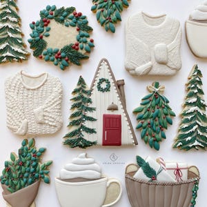 Cozy Holiday Cookie Cutters – Mistletoe, Sweater, Tree, Mug Designs