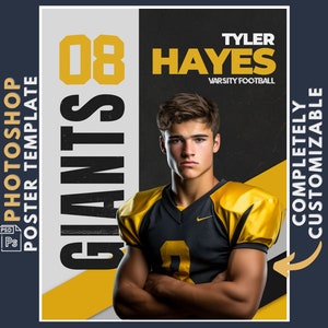 Football Poster Template, Photoshop Template, Sports Banner, Digital Background, Editable Poster, Senior Night Printable, Customizable