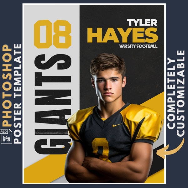 Football Poster Template, Photoshop Template, Sports Banner, Digital Background, Editable Poster, Senior Night Printable, Customizable