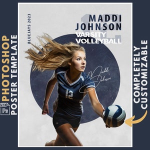 Photoshop Sports Poster Template, Custom Volleyball Banner, Digital Background, Editable Poster, Senior Night Printable, Customizable
