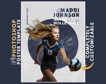 Photoshop Sport Poster Vorlage, benutzerdefiniertes Basketball Banner, digitaler Hintergrund, bearbeitbares Poster, Senior Night druckbar, anpassbar