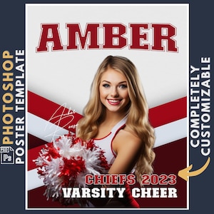 Cheerleading Banner & Poster Template, Custom Cheer Digital Background, Editable Senior Night Printable Customizable Sports Instant Download