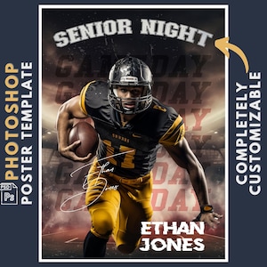 Football Poster Template, Photoshop Template, Sports Banner, Digital Background, Editable Poster, Senior Night Printable, Customizable