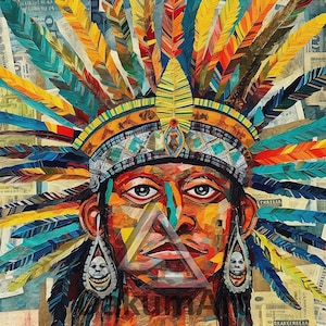 Levendige Azteekse krijgerkunst: digitale download voor wanddecoratie, illustraties, prenten - commercieel en persoonlijk gebruik