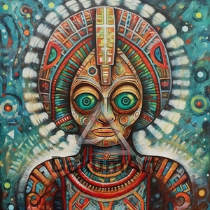 Arte dell&#39;incontro con gli alieni aztechi: download digitale per decorazioni murali, opere d&#39;arte, stampe - uso commerciale e personale