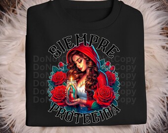 Siempre Protegida PNG FILE-Digital religous latina lightin a virgen de Guadalupe candle for protection Red