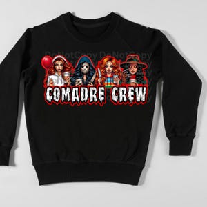 Comadre Crew PNG FILE- Digital spooky halloween horror girls with red outline and one with red glowing effect