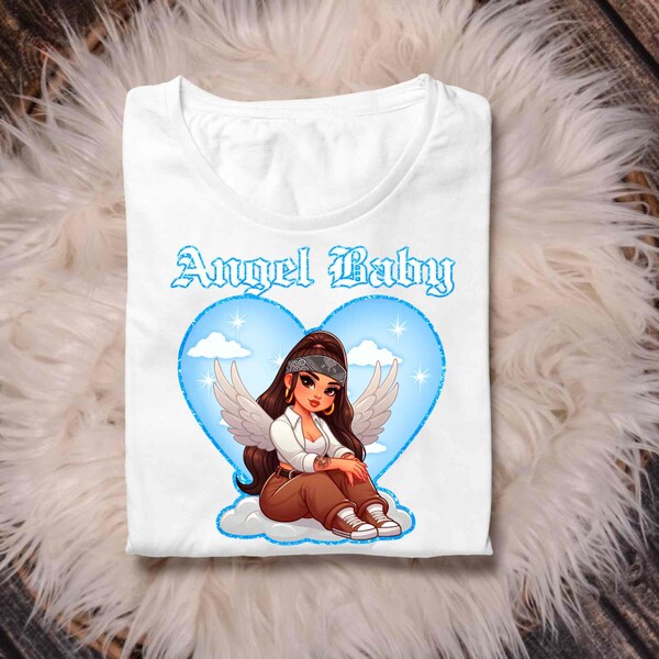 Angel baby chicana chola png baby blue heart oldschool backdrop