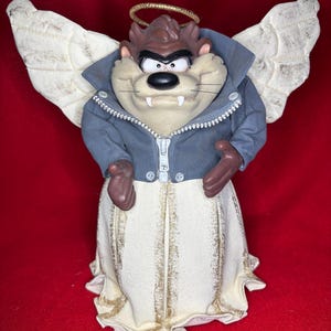Vintage Taz Tazmanian Devil Christmas Tree Topper 10” Motorcycle Angel 1999