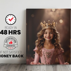 CUSTOM Princess PORTRAIT CANVAS, Personalised, Little Girl Portrait, Birthday Gift, Christmas Gift, Photo into art, Beautiful, From Photo