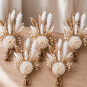 Trockenblumenstrauß mit Vase | Bohostrauß | Hochzeitsdekoration Tisch | kleiner Strauß beige weiß | Tischdeko