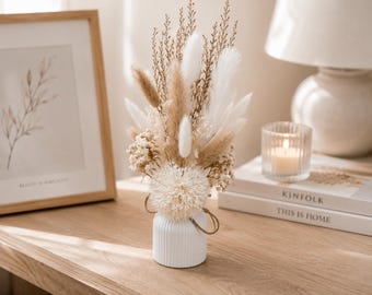 Trockenblumenstrauß mit Vase | Bohostrauß | Hochzeitsdekoration Tisch | kleiner Strauß beige weiß | Tischdeko