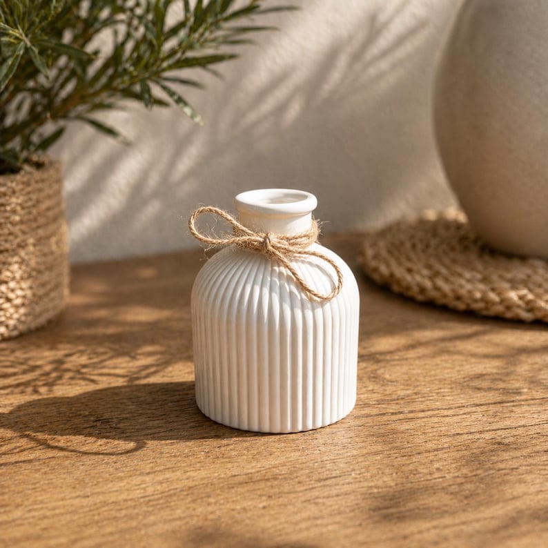 Trockenblumenstrauß mit Vase | Bohostrauß | Hochzeitsdekoration Tisch | kleiner Strauß beige weiß | Tischdeko