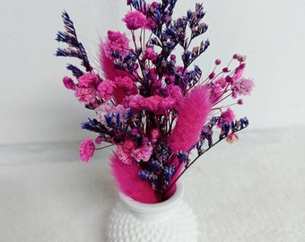 Trockenblumenstrauß mini mit Vase | lila Trockenblumen Strauss | Blumenstrauß lila pink | kleiner Blumenstrauß in einer Vase | Lila Deko