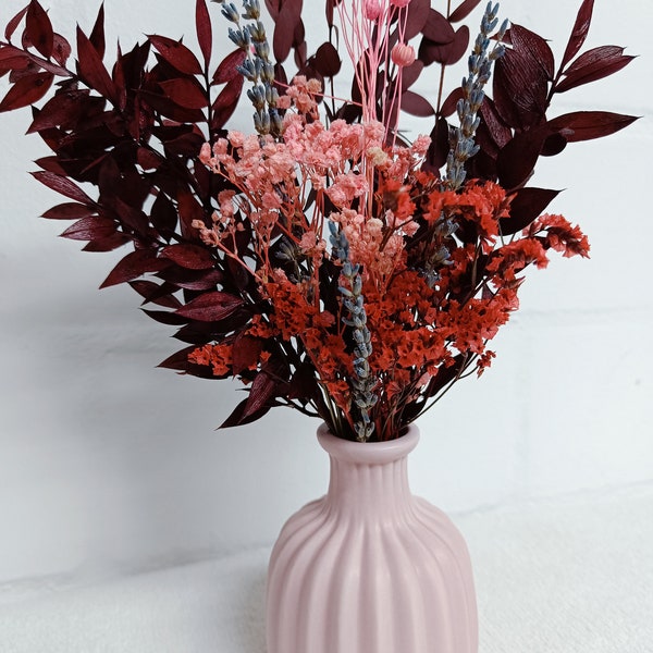 Trockenblumenstrauß rot | Trockenblumenstrauß in Vase | Blumenstrauß in Vase | Tischdeko Blumen | Trockenblumendeko