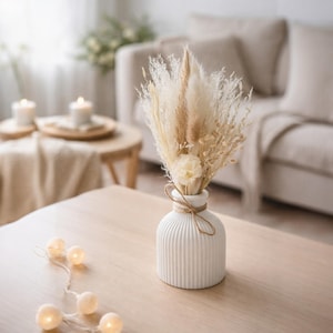 Boeket gedroogde bloemen met vaas | Boho boeket | Bruiloft tafeldecoratie | Klein boeket | Beige tafeldecoratie | Tafelstuk