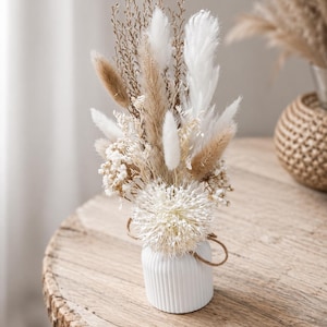 Trockenblumenstrauß mit Vase | Bohostrauß | Hochzeitsdekoration Tisch | kleiner Strauß beige weiß | Tischdeko
