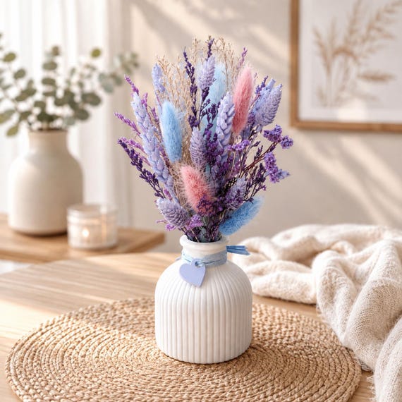 Trockenblumen Strauß in lila | Tischdeko Hochzeit | Strauß Tisch | Trockenblumen lila