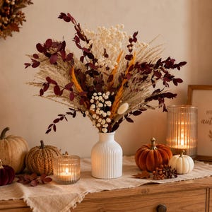 Blumenstrauß Herbst | Trockenblumen Arrangement Natur | Tischdeko Hochzeit | Blumenstrauß inklusive Vase | Trockenblumenstrauß Herbst